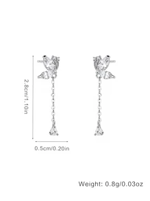 1pair Delicate S925 Sterling Silver & Zirconia Tassel Drop Earrings Suitable For Women's Daily Wear Wedding Engagement Bridal Jewelry Holiday