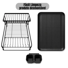 Double-Tier Dish Drainer With Cutlery Holder And Cup Organizer, Black Steel - màu đen - Xem 4