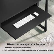 Escritorio en Forma de L, Escritorio reversible, Escritorio Gamer con Luces LED, Bandeja de Teclado y Bolsa de Almacenamiento para Oficina en casa, Negro - Negro - Ver 6