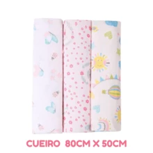 Kit Of 3 Baby Swaddles, Printed Or Plain, 80cm X 50cm - 100% Cotton - Karinho - Girl - View 1
