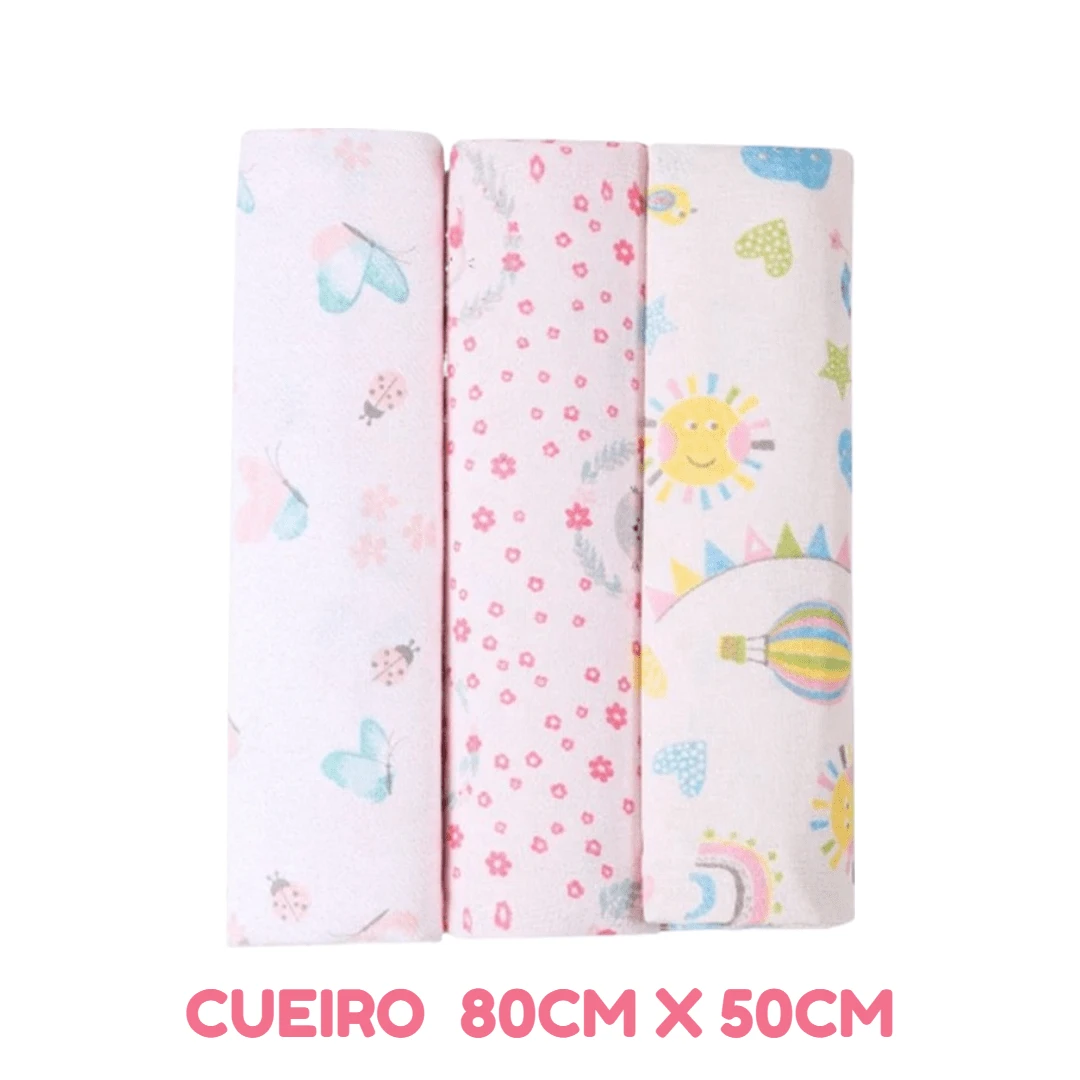 Kit Of 3 Baby Swaddles, Printed Or Plain, 80cm X 50cm - 100% Cotton - Karinho - Girl - View 1