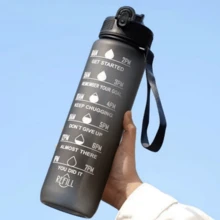 1000毫升大容量运动水壶带时间显示 - 黑色 - 查看 4