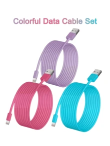 Set de cables de carga de colores caramelo, cables de carga extra largos de 1m/2m/3m, compatibles con 14/13/12/11 Pro Max/Mini/XS Max/XR/XS/X/8/7/6s/SE que admiten carga rápida y sincronización de datos de alta velocidad, regalo de Navidad/regalo para el hogar - Morado - Ver 3