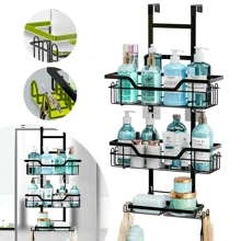 3-Tier Shower Caddy: Anti-Rust, Multifunctional Black Hanging Shower Box With Hooks - Suitable For Storing Shampoo, Shower Gel, And Fragrance Household Products Halloween, Christmas Decorations Back To School Bathroom Accessories