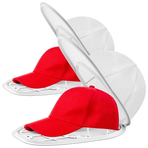 1/2pcs Hat Cleaning Cage, Baseball Cap Cleaning Machine, Suitable For Washing Machines Or Dishwashers. The Flat Top And Curved Caps Are Equipped With Ball Cap Washers And Frames. The Hat Cage Is Suitable For Men And Women And Comes In A Set Of 1 White