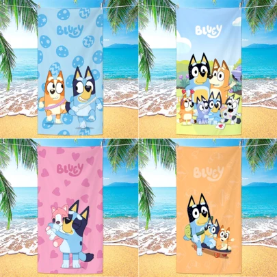 Bluey & Bingo Beach Towel - Premium 150x70cm Ultra-Soft Microfiber With Colorfast Anime Prints Quick-Dry Sandproof Design For Beach, Pool & Outdoor Adventures Compact Australian Cartoon Themed Travel Accessory