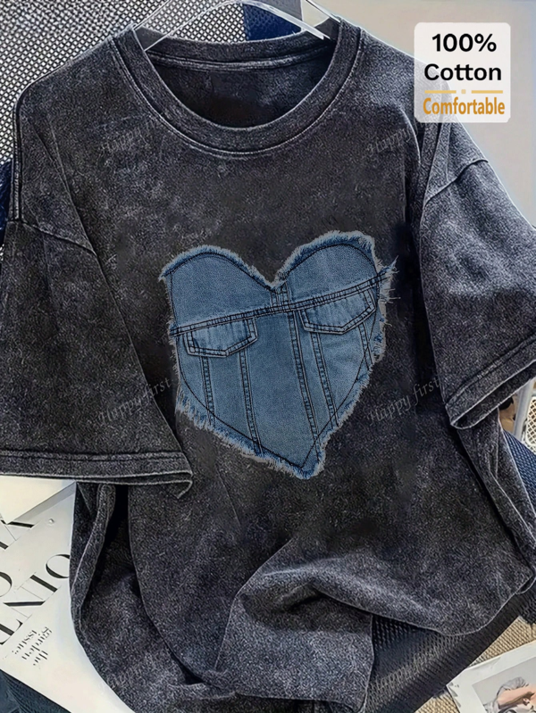 Vintage Washed Black Short Sleeve T-Shirt, Loose Fit, Stylish & Slimming, Oversized Design