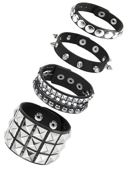 Yanxyad Punk Wrist Cuff Gothic Bracelet For Men Women, Black Punk Spiked Studded Bracelets Stylish Leather Spiked Bracelets PU Leather Rivet Studded Bracelet Punk Bracelet Goth Black Biker Wide Strap Adjustable Bangle Wristband For Men Women Gifts