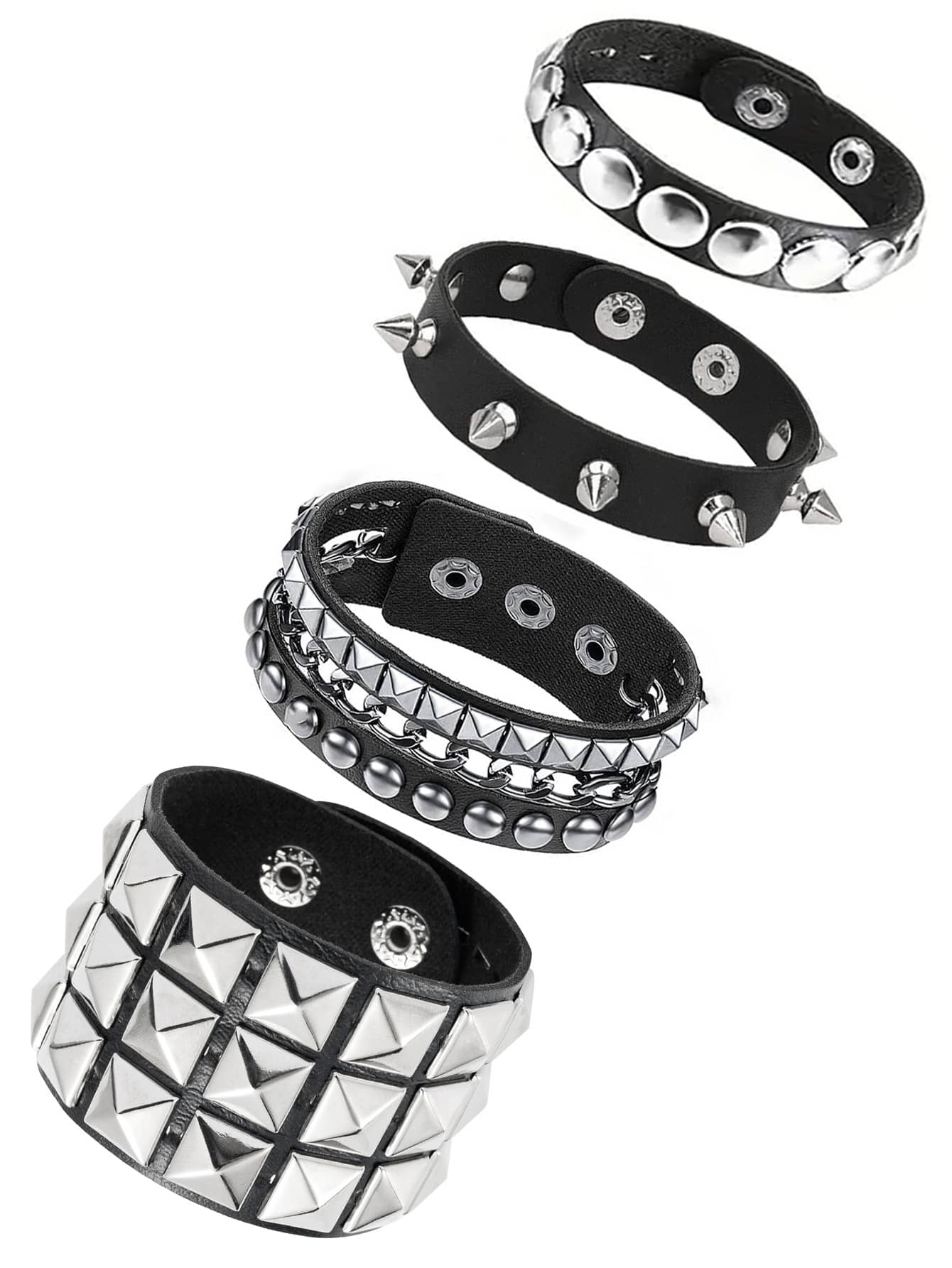 Yanxyad Punk Wrist Cuff Gothic Bracelet For Men Women, Black Punk Spiked Studded Bracelets Stylish Leather Spiked Bracelets PU Leather Rivet Studded Bracelet Punk Bracelet Goth Black Biker Wide Strap Adjustable Bangle Wristband For Men Women Gifts