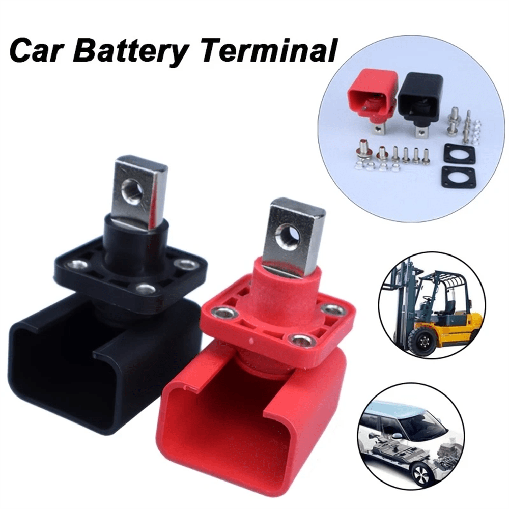 Morsetto batteria auto quadrato 200A, terminale batteria auto in ottone nichelato durevole, utilizzato come connettore terminale di stoccaggio energetico per veicoli elettrici, carrelli elevatori e macchinari industriali (nero rosso)
