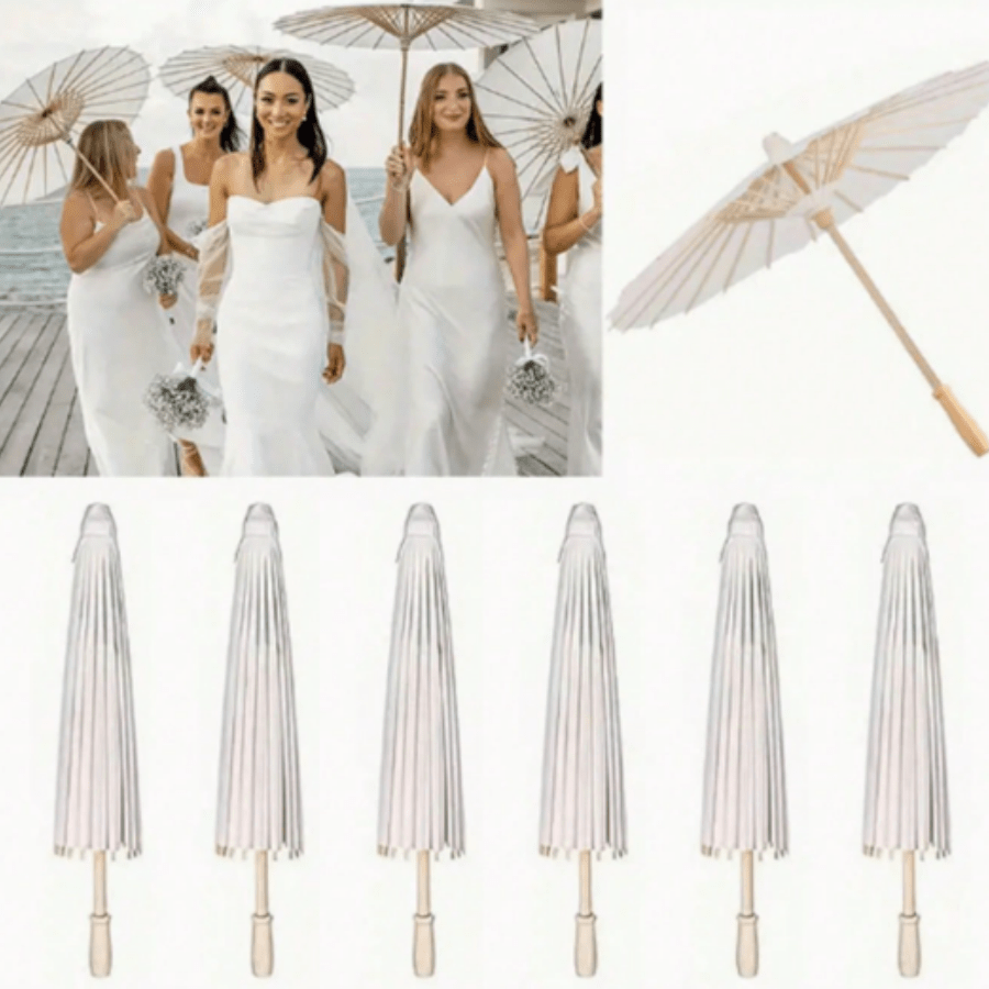 6pcs/1pc White Paper Umbrella - Wooden Handle, No Power Or Feathers Required, Perfect For Weddings, Photo Shoots, Makeup, Parties, Beach Decorations.You Can Also DIY Your Own Colors.(No Pen And Paint)