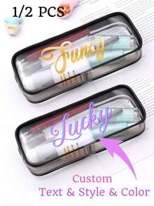 1/2pcs Customed Makeup Storage Bag With Name, Clear PVC Pencil Case, Travel Makeup Bag, Transparent Plastic Student Stationery Pouch With Large Capacity, Reusable And Washable, Travel Cosmetic Bag, Toiletry Travel Bag, Themed Beach Bag - Multicolor - View 1