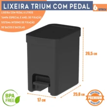 Trium Pedal Trash Can For Kitchen Bathroom Office OR 6 Liters Washroom Compact With Hidden Bag Ring With Sturdy Lid Special For Bags - 黑色 - 查看 2
