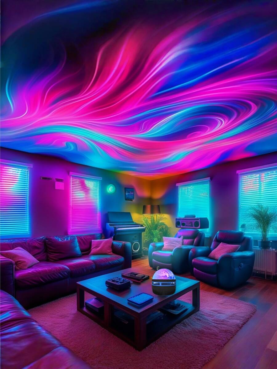 Romantic And Dreamy Northern Lights LED Atmosphere Projection Light - RGB Remote Control, USB Power Supply, Galaxy Starry Sky Bedroom Night Light Projector, Suitable For Adult Room Decoration/Home Theater, Ceiling, Gift Decoration, Magical Projection Light Festival Gift, Festival Party Decoration, Modern Main Body Projection Atmosphere Decoration Light For Home Decoration - ánh sáng đa sắc - Xem 1