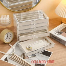 Local Delivery- Organizer Box With Clear Lid, Dustproof Velvet Jewelry Holder Storage Display Case, Stackable Acrylic Necklace Tray Drawer Insert For Women And Girls (Beige,3 Drawers) - 米色-5層 - 查看 7