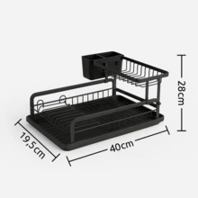 Double-Tier Dish Drainer With Cutlery Holder And Cup Organizer, Black Steel - màu đen - Xem 7