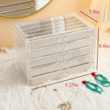 Local Delivery- Organizer Box With Clear Lid, Dustproof Velvet Jewelry Holder Storage Display Case, Stackable Acrylic Necklace Tray Drawer Insert For Women And Girls (Beige,3 Drawers) - 米色-5層 - 查看 6