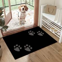 1pc Black Paw Print Crystal Velvet Doormat, Machine Washable, Entrance Mat, Floor Mat, Suitable For Entryway Decoration In Living Room, Porch Etc., New Arrival For Spring & Summer, Dirt-Resistant,