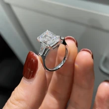 1 件女士订婚戒指，时尚镀银优雅公主方形切割合成锆石订婚戒指，奢华珠宝礼物，适合婚礼、情人节、母亲节