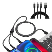 Cabo Carregador Rápido Reforçado 3 em 1 Micro-USB, Tipo C e Lightning
