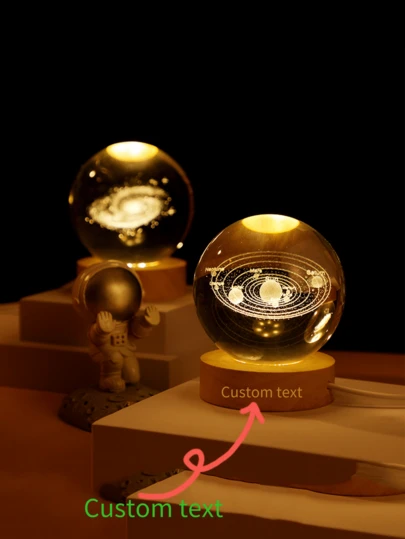 1pc 6cm/8cm Creative USB Powered Night Light, Laser Engraved Glowing Crystal Ball Figurine, Cosmic Galaxy/Moon/Sun Decor Gift