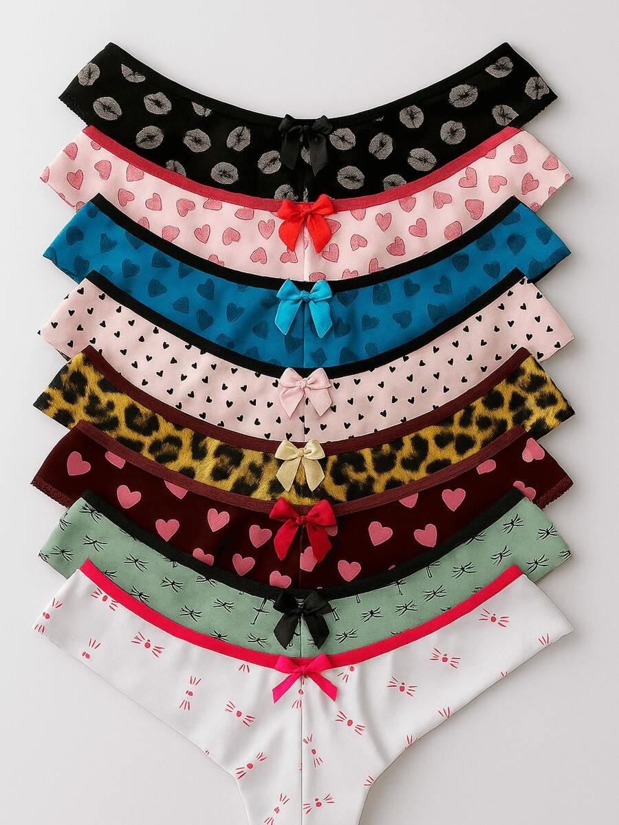 Kit 5 Women's Printed Panties Mid-Rise Microfiber With Cotton Lining Comfortable Everyday - Nhiều màu - Xem 1