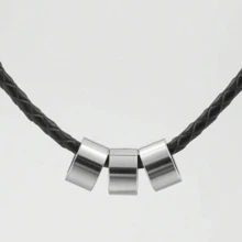 Custom Surname Necklace, 50cm Black Leather Chain, Stainless Steel Beads, Unisex Magnetic Pendant Necklace - Silver - View 9