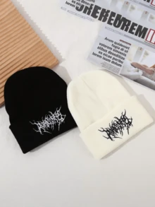 1 件秋冬季针织刺绣字母帽，情侣款休闲保暖滑雪帽 - 彩色 - 查看 10