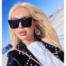 Vintage Male Sunglasses Men Brand Black Square Shades UV400 Gradient Sun Glasses For Women Cool One Piece Designer Gafas De Sol - C15_米色 - 查看 2