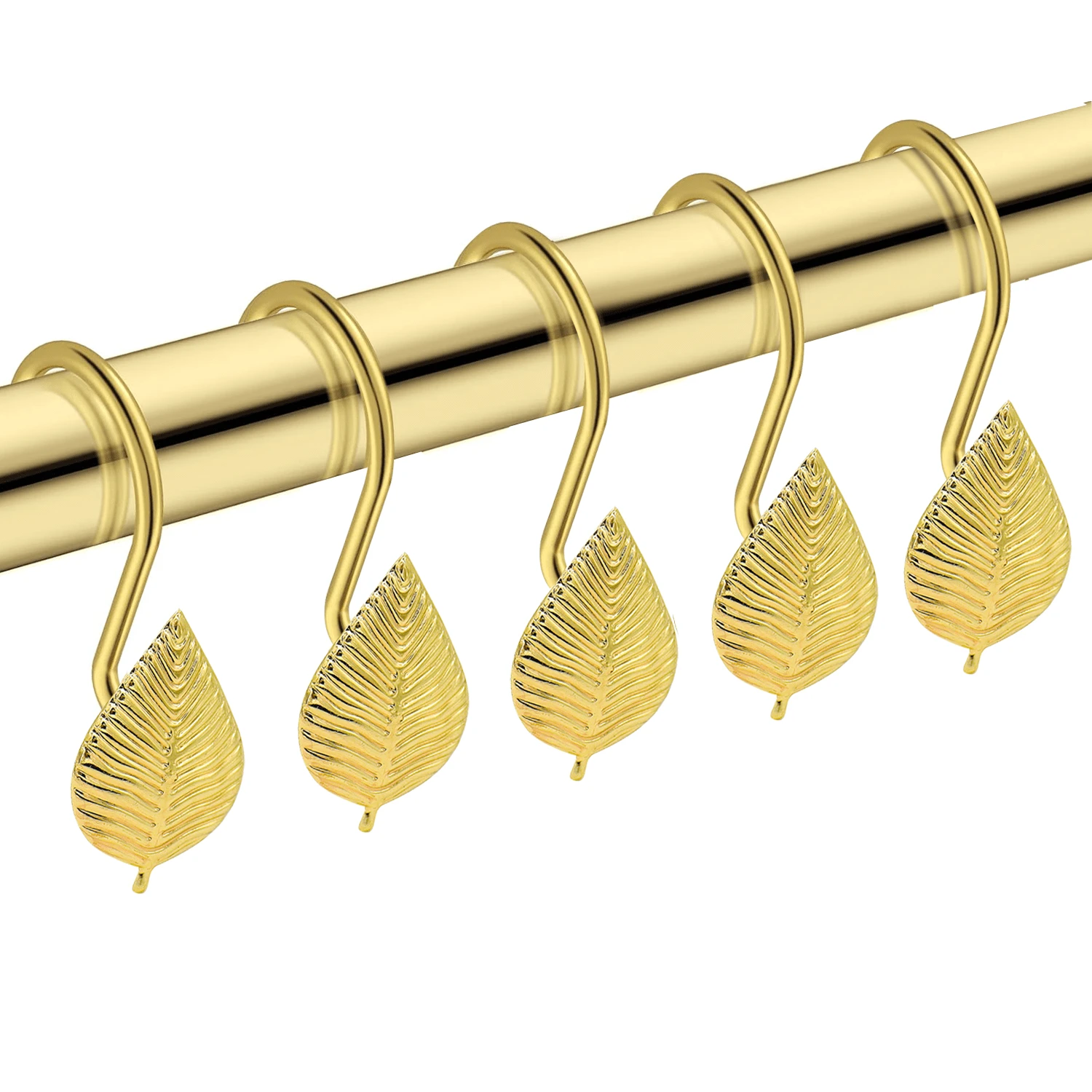 12 Pieces Of Golden Leaf Stainless Steel Hooks Suitable For Bathroom And Kitchen Curtain Rods, Which Look High-End Back To School Bathroom Decor - Gold - View 1