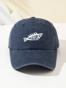 1 Stück Damen ausgewaschene SNFU Fisch Muster Mode Softtouch Baseballkappe, personalisiertes minimalistisches Design, verstellbarer Umfang, atmungsaktiver Sonnenhut, Geschenk für Feiertage, Studenten, Outdoor-Sport, Camping, Reisen