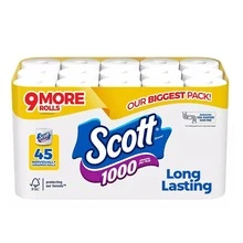 Scott 1000 1-Ply Toilet Paper 45 Rolls, 1,000 Sheets/Roll - 彩色 - 查看 1