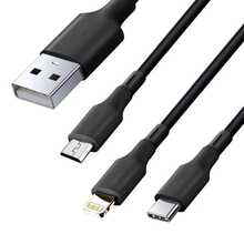 Cabo Carregador Rápido Reforçado 3 em 1 Micro-USB, Tipo C e Lightning