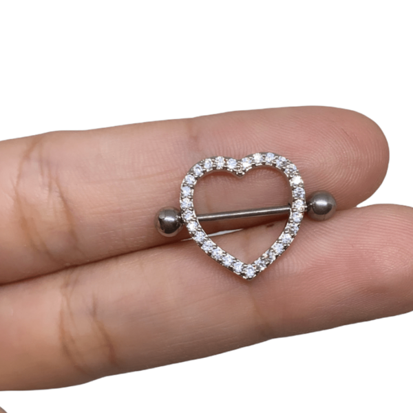 Piercing Para Mamilo Coração Cravejado de Aço Cirúrgico 316L