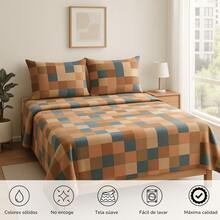 Juego De Sabanas completo Polar Termica Ultra Suave Diseño Estampado Varios Modelos Sabanas De Invierno para Cama Individual Matrimonail Queen y King Size - beige cuadros - Ver 3
