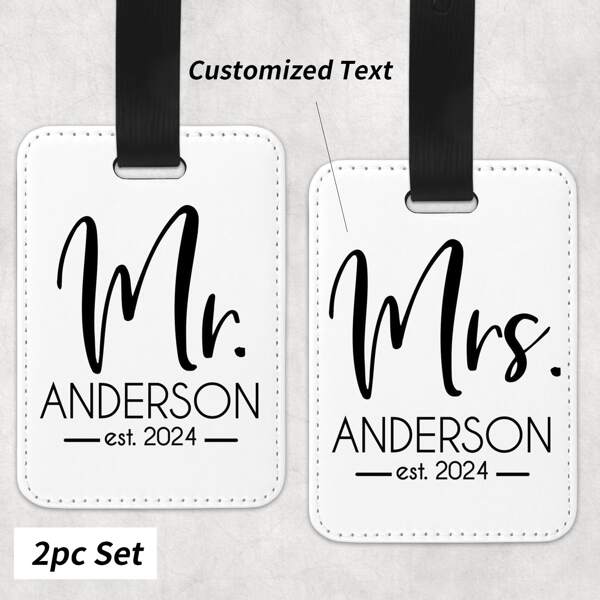 2 Personalized Luggage Tags - Customized Text Luggage Tag - Newlywed Wedding Gift - Unique Honeymoon Travel Gift - Couple Leather Travel Gift