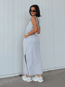 Kit Of 2 Women's Dresses 100% Cotton Long Scoop Neck - Đỏ và Xám - Xem 5