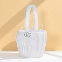 2 件套婚礼花篮和戒指枕套装，白色丝带花瓣篮，戒指架，适用于仪式桌装饰情人节