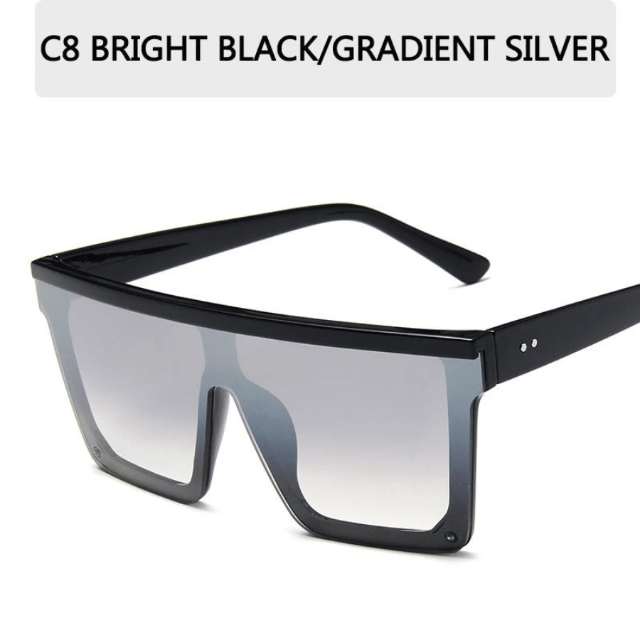 Vintage Male Sunglasses Men Brand Black Square Shades UV400 Gradient Sun Glasses For Women Cool One Piece Designer Gafas De Sol - C8_灰色 - 查看 1