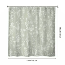 1 件 - 绿色鼠尾草花卉浴帘，乡村风野花叶复古植物草本自然 12 钩浴帘，家居装饰礼物返校