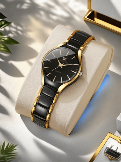 ساعة نسائية فاخرة من الفولاذ المقاوم للصدأ بسوار كوارتز، قطعة واحدة