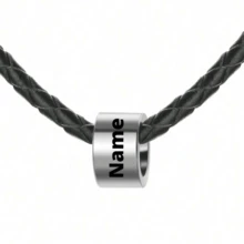 Custom Surname Necklace, 50cm Black Leather Chain, Stainless Steel Beads, Unisex Magnetic Pendant Necklace - Silver - View 7