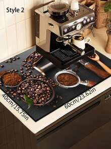 1片装咖啡垫，适用于厨房台面、咖啡吧、咖啡机、意式咖啡机，也可作餐具沥水垫使用。咖啡图案餐具沥水垫，餐垫，厨房用品。 - Style 2 - 查看 4