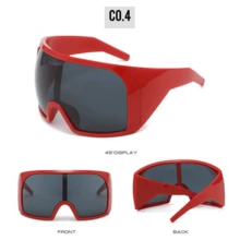 Oversized Punk Shield Sunglasses Women Men Big Frame 2025 Luxury Brand Steampunk Mask Sun Glasses For Ladies Sports Goggle UV400 - C2 Sliver Gray_Red - View 2