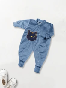 3 Piece Kit Ultra Soft 3D Embroidered Plush Jumpsuit For Boys And Girls - 寶藍色 - 查看 4