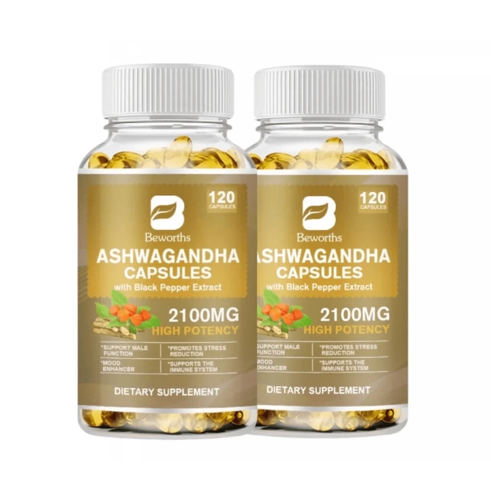 B BEWORTHS Ashwagandha Capsules (120pcs) | Ashwagandha Root Powder + Black Pepper Extract | Stress Relief, Mood Support, Immune Health, Male Wellness, Lipid & Blood Sugar Balance, Weight Balance | For Men & Women - 2 lọ (240 viên nang) - Xem 1