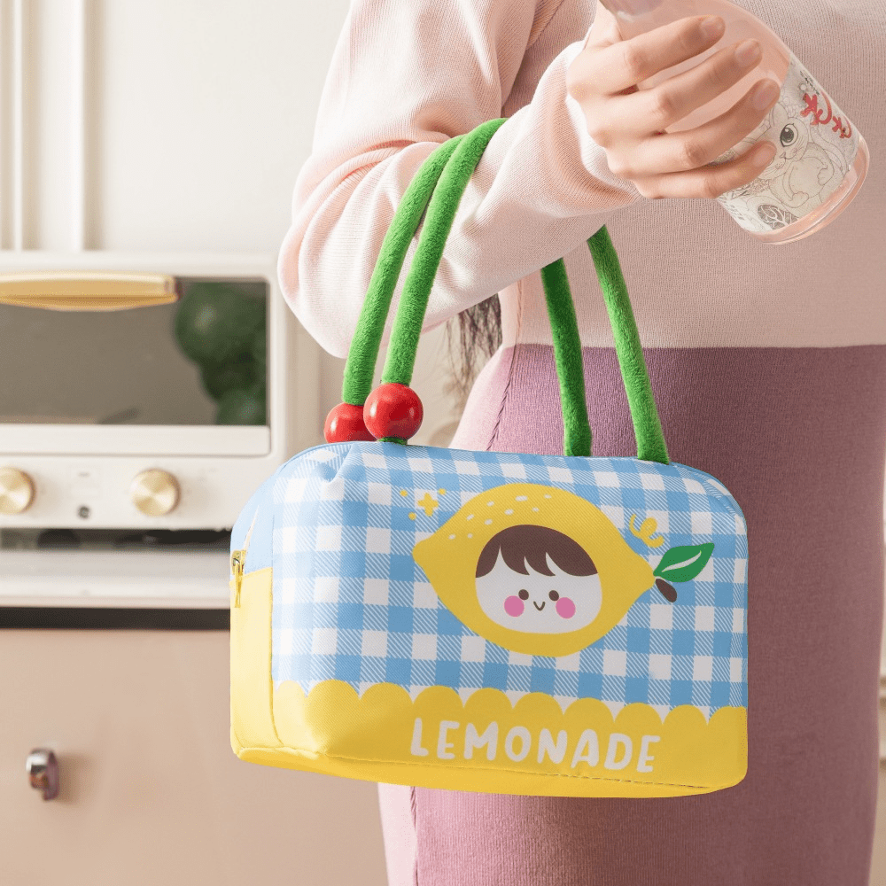Large Capacity Multi-Color Fruit Pie Cute Cartoon Doll Insulated Lunch Bag - Durable Oxford Cloth, Hand Washable, Rectangular Lunch Box Tray With Cartoon Doll Pattern, Suitable For Boys And Girls Office Workers And Students, Lunch Box, Suitable For The Start Of School Season And Graduation Season