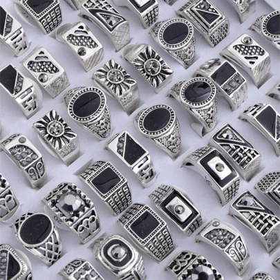 20pcs/Lot Retro Retro Color Punk Geometric Ring Black Glossy With Rhinestones Sparkling Jewelry For Men Women Daily Wear