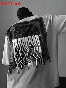 Kuku Boy Fluorescent Green Printed (220g Pure Cotton T-Shirt) Cotton T-Shirt - Soft And Breathable, 100% Pure Cotton Fabric - Comfortable And Energetic Summer Street Style Short Sleeved T-Shirt, Cool Design Retro Summer Men's Daily Wear T-Shirt - 白色-1 - 查看 2