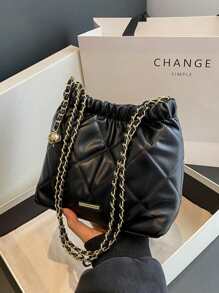 Bolso cuadrado versátil para el hombro, elegante y sofisticado bolso cruzado casual para ir y venir, sencillo y de moda bolso de hombro de mujer con correa de cadena, bolso debajo del brazo con diseño de diamante